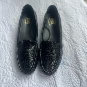 SAS Black Crocodile Patent Leather Loafers